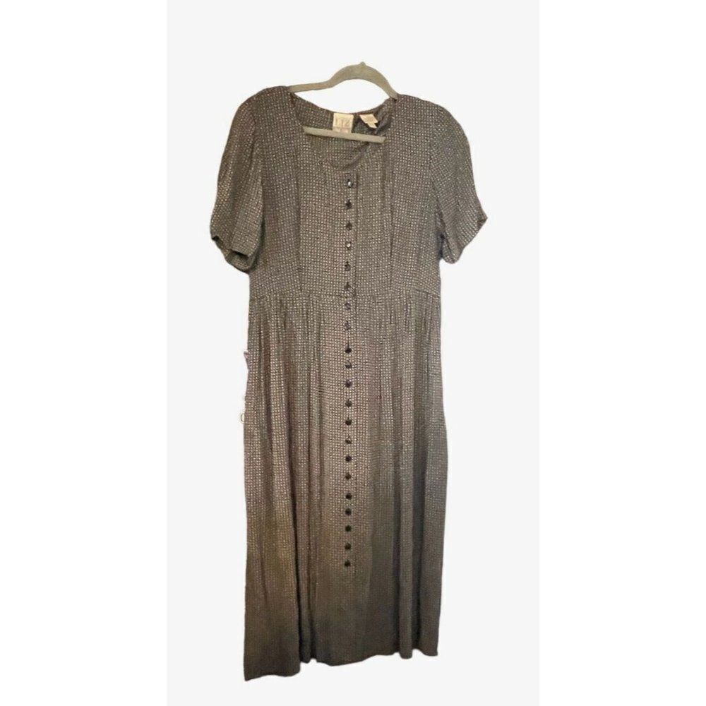 VTG Liz Claiborne LIZ NOW Dress black White pattern Sz 10 classic modest dress